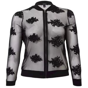 Torrid Mesh Bomber Black Sheer Embroidered Full Zip Size 4‎